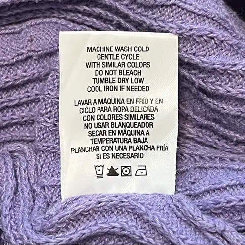 Basic Editions Light Purple V Neck Cable Knit Ribbed Long Sleeve Sweater M Size M