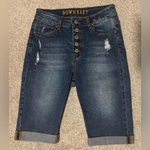 Downeast Bermuda Denim Shorts Women’s Size 6 High Rise Button Fly Distressed