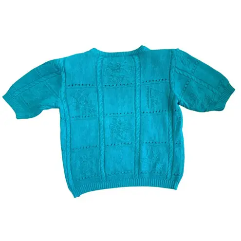 Herman Geist Vintage Knit Pullover Sweater Small Floral Tennis Short Sleeve 90s