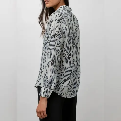 Rails Rebel Ivory Snow Leopard Long Sleeve Button Down Blouse Size S