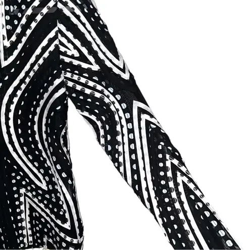 Peck & Peck awesome semi sheer black zip front jacket with white abstract design