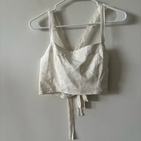 Forever 21 Linen Smocked Tie Back Crop Top in White Cream