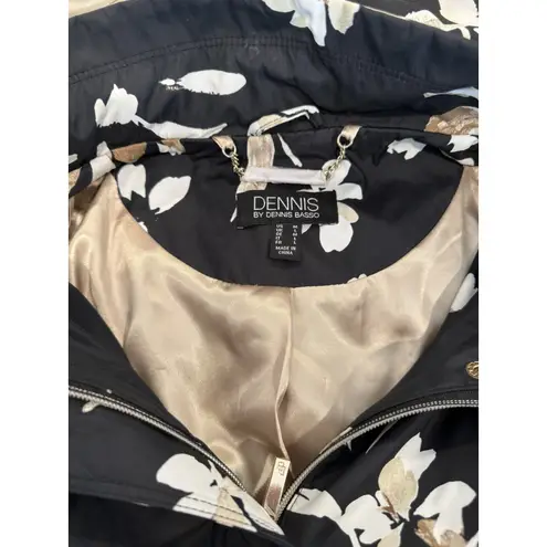 Dennis Basso Dennis By Black/gold Ivory Floral Hooded Lightweight Coat Size M