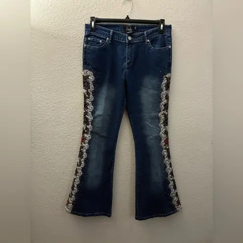 FITELLE PARIS Sonne Embellished Beaded Lacey Boot Cut Women's Jeans 30 Blue