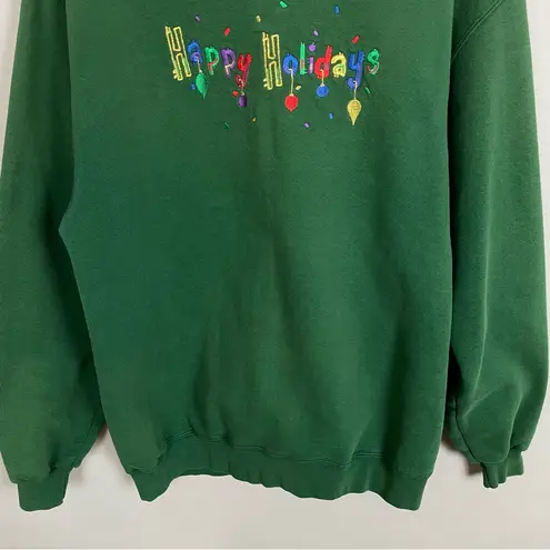 Vintage Christmas Sweatshirt Embroidered Holiday Ugly Sweater Unisex Large Green