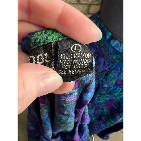 skirt set short sleeve Blouse swing skirt floral green blue purple Size L