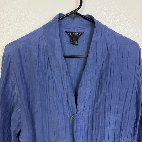 Citron Santa Monica Jacket Womens PL Blue Linen Silk Button Up Crinkle *Flaw Size undefined