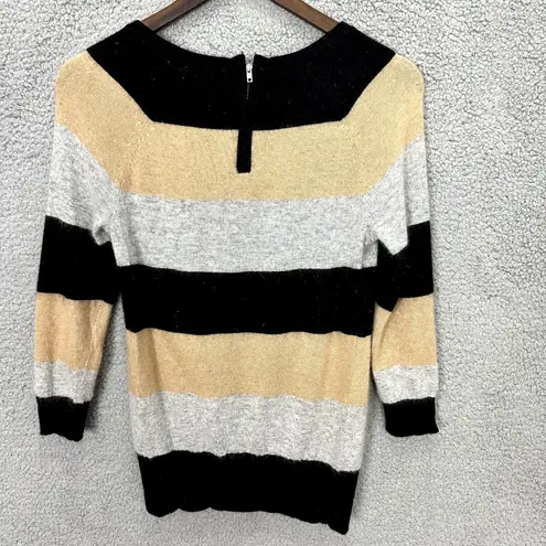 Kenar Striped Angora Sweater Small Black Beige Gray Luxury Preppy Minimalist