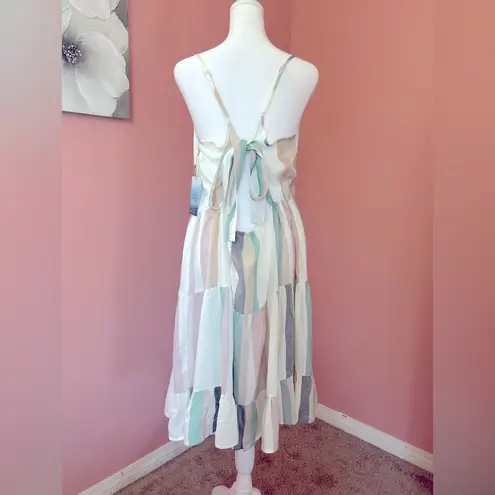 Goa Beachwear by Japna vertical striped pastel rainbow tiered sundress NWT XL