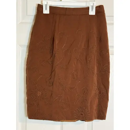 Carmen Marc Valvo Women's Burnt Orange Embroidered wool Pencil Shirt, Size 6