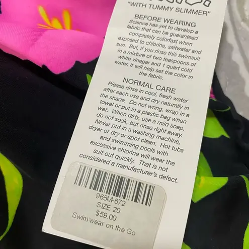 Women’s Tummy Slimmer Life By T.H.E. Black Floral One Piece Swimsuit Plus Sz 20