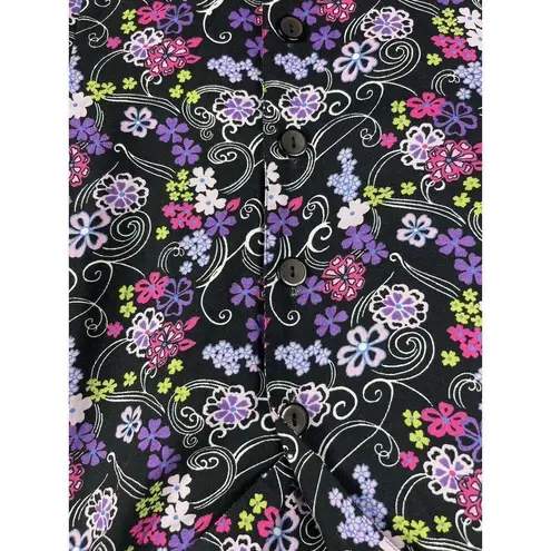 Sag Harbor Black Purple Floral Short Sleeve Button Up Midi Skirt Set PXL