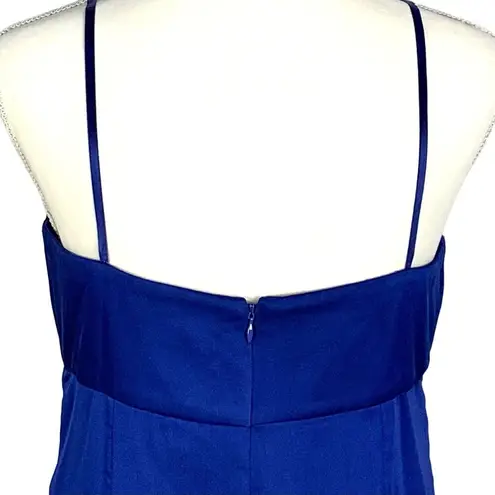 Max and Cleo Satin Mini Cocktail Dress Rosette Spaghetti Strap Size 10 Blue Prom