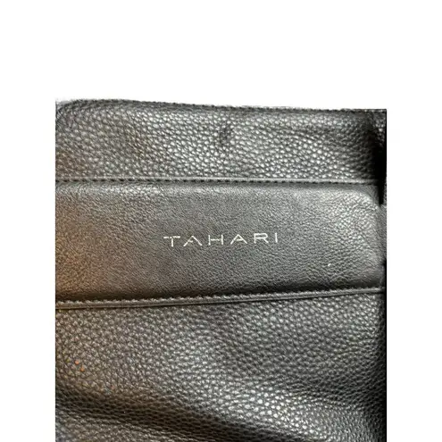 Tahari Black Leather Tote Bag With Double Handles & Front Pocket