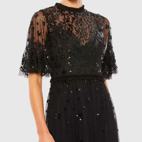 Mac Duggal 9143 Womens Black Embellished Illusion High Neck Mini Dress