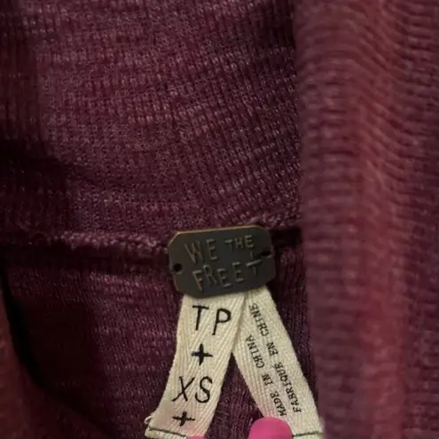 We The Free Free People  Oversized Split Back Turtleneck Sweater Tunic‎ Top Plum