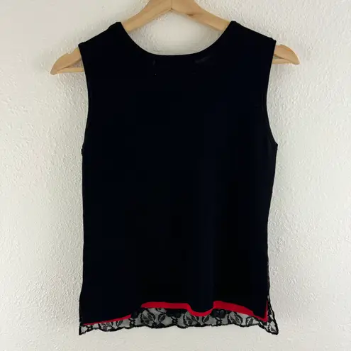 Joseph A Vintage 90s Black Red Beaded Floral Lace Overlay Grunge Stretch Sweater Tank Top