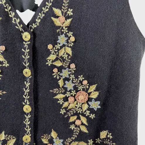 TanTrums Wool Floral Embroidered Vest Women's 70% Wool Cottagecore Boho 1990s L Blue Size L