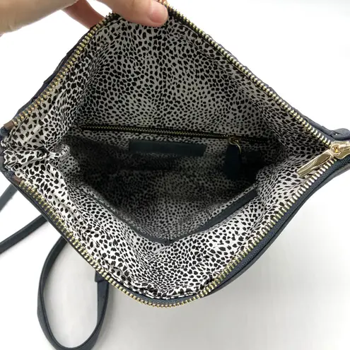 Sole Society Woven Flap Crossbody Bag Clutch Navy Blue Boho Minimalist Neutral