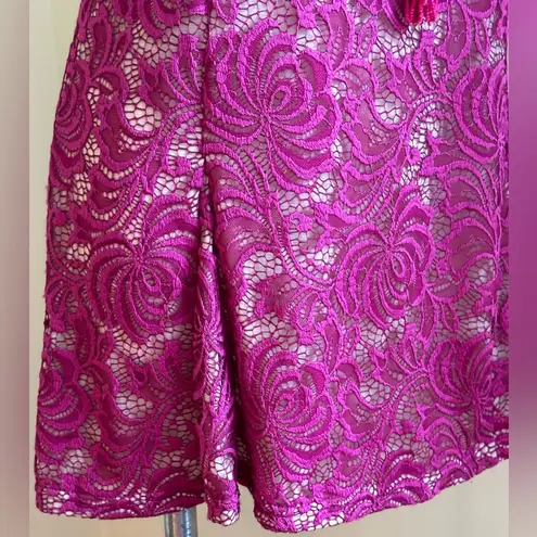 Kathleen Kirkwood Women Owen Pink & Cream Floral Design Lace Mini Dress Sz L Size L