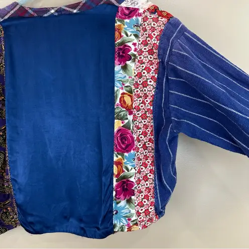 Vintage 2 Of Us Multicolor Patchwork Flannel Quilt Crop Top Jacket Medium 80s Blue