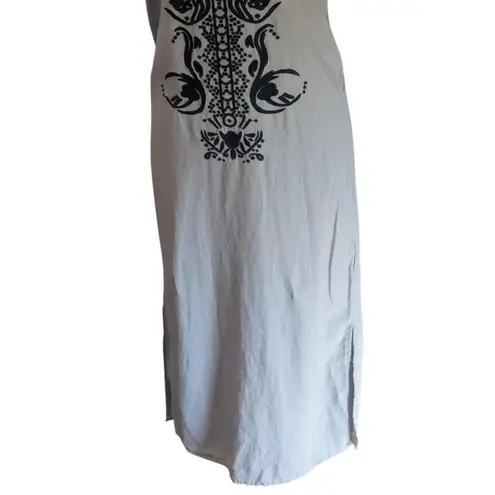 Sigrid Olsen Linen Blend Embroidered Maxi Tunic Dress XS Coastal Boho