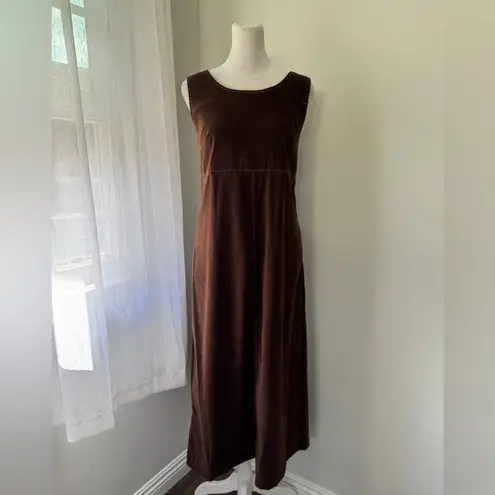 White Stag Vintage Y2K Brown Faux Suede Scoop Neck Sleeveless Stretch Midi Dress