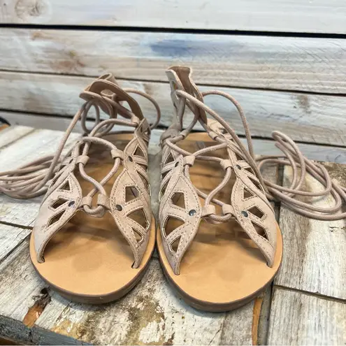 Vintage Mossimo Nadine Ghillie Lace Up Sandals Tan Neutral Boho Y2K Gladiator 7
