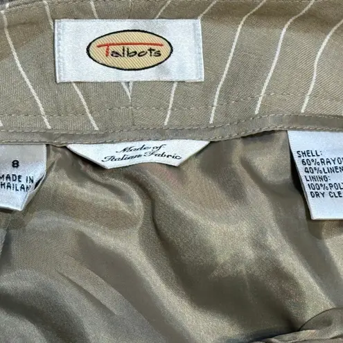 Talbots  Y2K Linen‎ Blend Pinstripe Two Piece Skirt Suit Set Women’s 8 Beige
