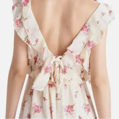 Black Tape midi floral feminine chiffon flowy dress size XS pink roses stars