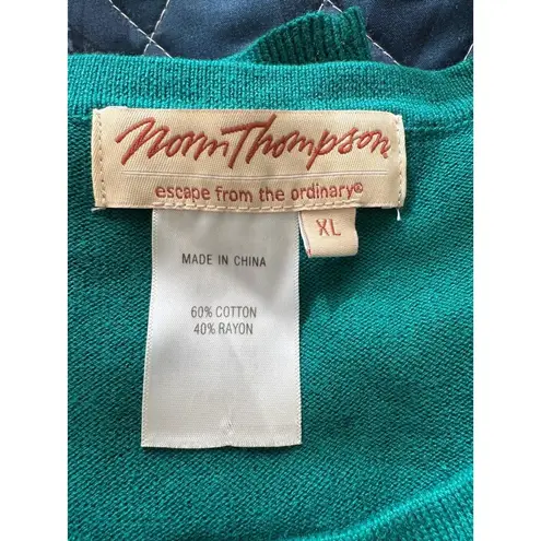 Norm Thompson Turquoise Floral Embroidered Button Down Cardigan XL Green