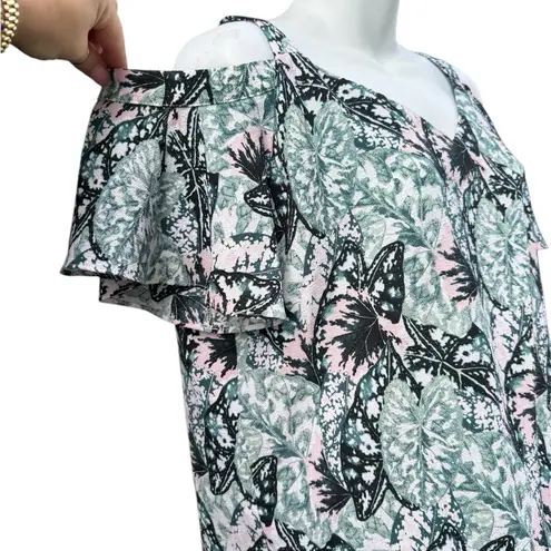 Bebe  cold-shoulder top with a leaf-pattern design