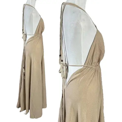 Yamuna Designs Handmade Organic Bohemian Halter Maxi Dress Neutral Tan Beach Size undefined