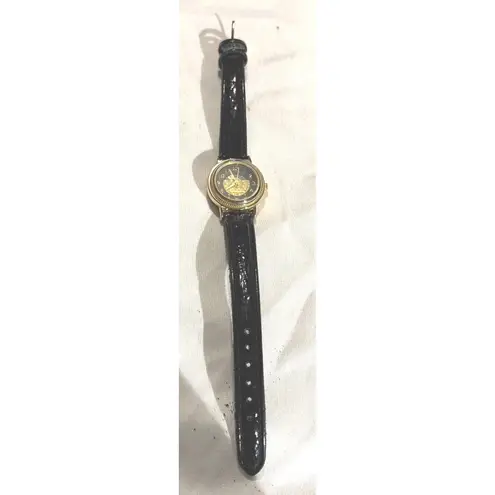 Milan Vintage Gold Tone Black Leather Band Moon Phase Dial Ladies Watch MLN786