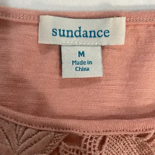 Sundance Lace cap sleeve crocheted embroidered floral see through burnout t-shirt