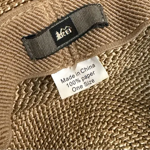 Rei Co-op Rei Hat Straw Wide Brim Braided Leather Strap Tan Brown Sun Travel Beach Unisex