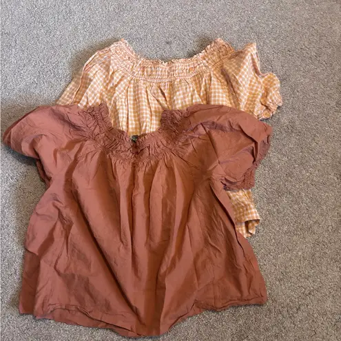 Bundle of 2 Free Assembly Orange & Yellow Gingham Puff Sleeve Tops Size XL