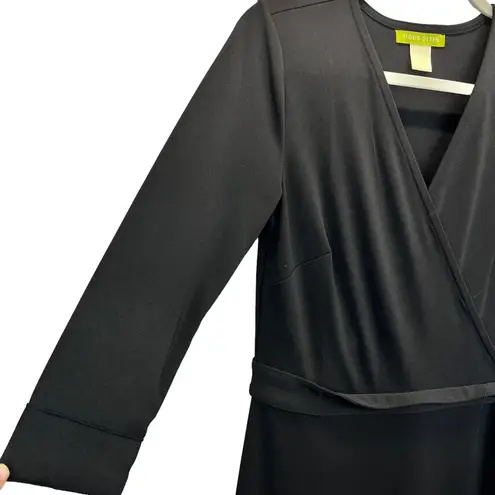 Sigrid Olsen Black Long Sleeve Wrap Dress Classic Style Neutral Office Classic