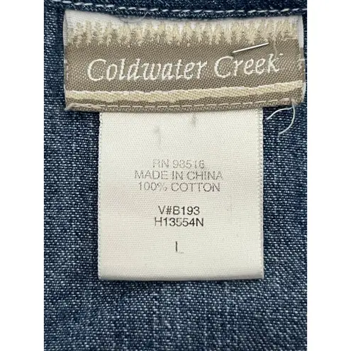 Coldwater Creek VTG Denim Blouse Large Minimalist Prairie Western Cowgirl