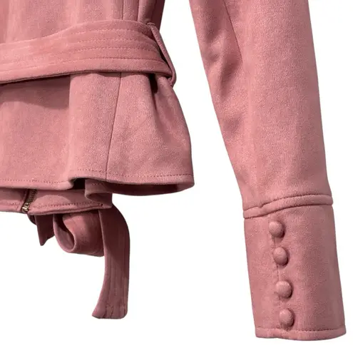 RYEGRASS Faux Suede Light Pink Cropped Moto Zip Up Blazer Jacket With Belt Sz 2