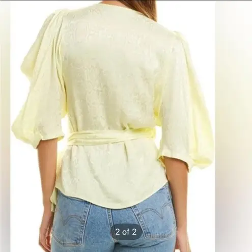 Krisa Yellow Snake Print Puff Sleeve Wrap Top Size S 100% Viscose