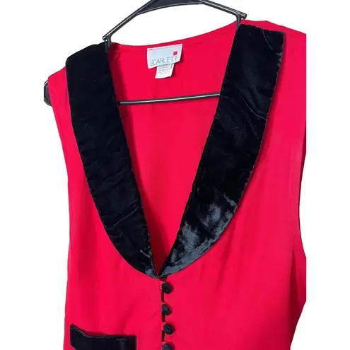 Scarlett Vest Womens Size Black Red Vintage Velvet Button Front Sleeveless Retro
