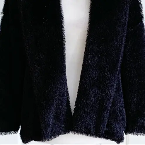Madison Jacket Coat Black Faux Fur Tipped Fox Open Front Swing Coat Small