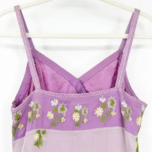 Anna Piaa Whimsical Fairycore Y2K 100% Silk Floral Embroidered Slip Dress 8 Purple