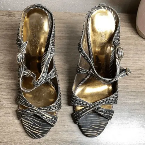 CARLOS SANTANA Black Studded Animal Print Heel Size 6