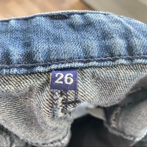 Carmar Ripped Raw Hem Distressed Button Front Denim Skirt Size 26