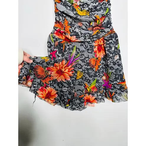 FUZZI Black Red Floral Strapless Lace Mesh Romper Size Medium