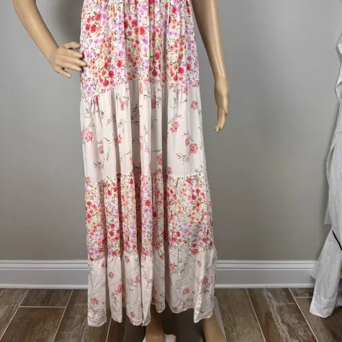 No Comment Women Floral Milkmaid Maxi Dress Sz L Cottage-core Sweetheart