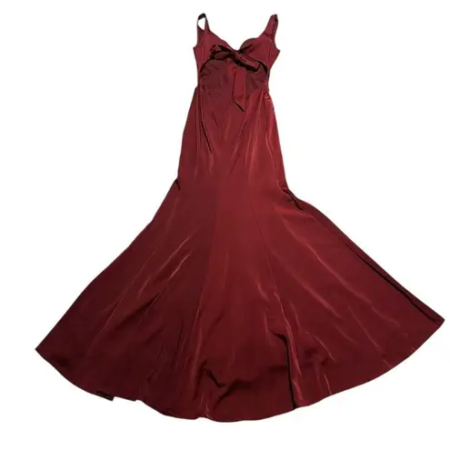 Alyce Paris Burgundy Red Floor Length Gown Maxi Dress High Slit Fitted Size 6