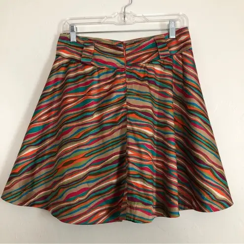 Retro Rainbow Multicolor Stripe Colorful Wavy Full Skater Mini Skirt Blue Size M